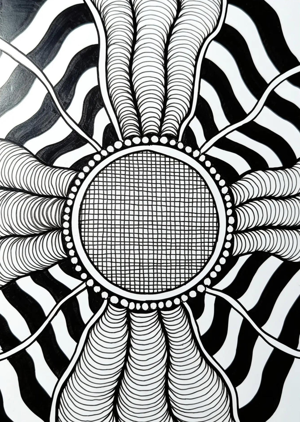 Zentangle Mandala Drawing — Black & White Handmade Art