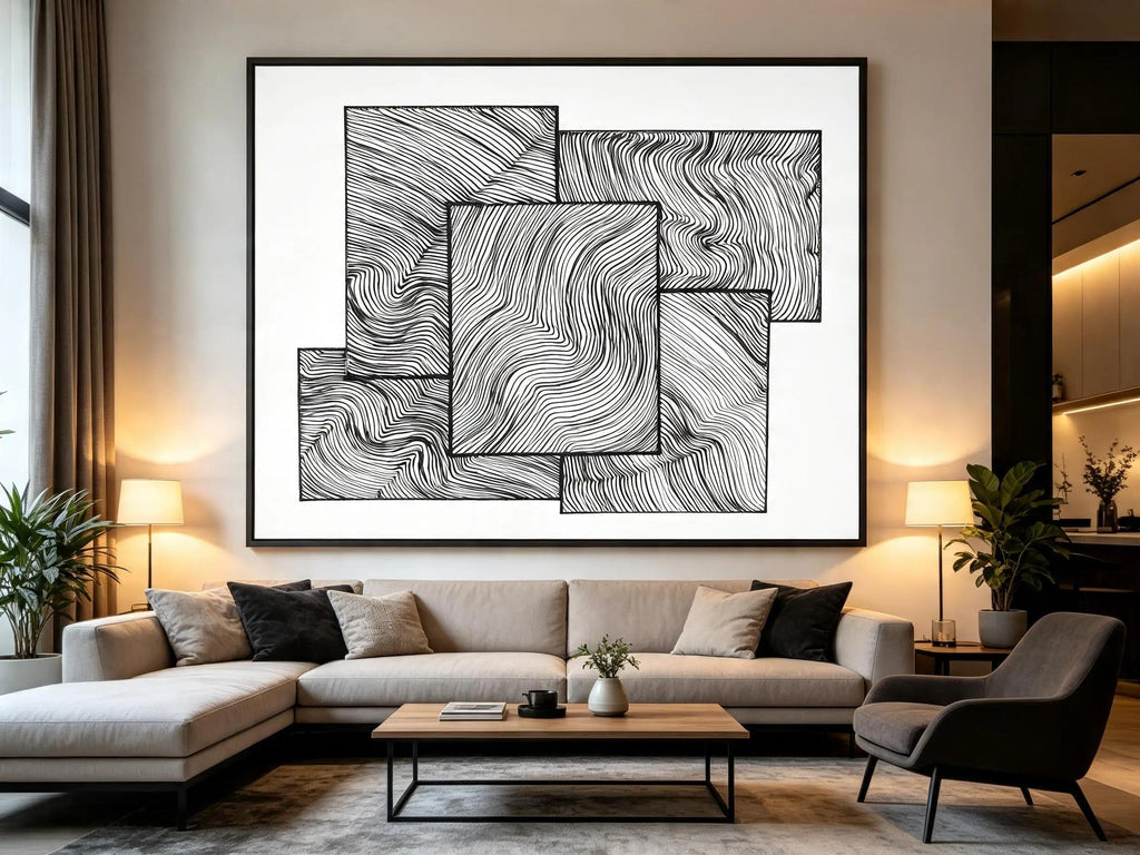 Layered Rectangles Wave Art Print — Living Room Mockup 2