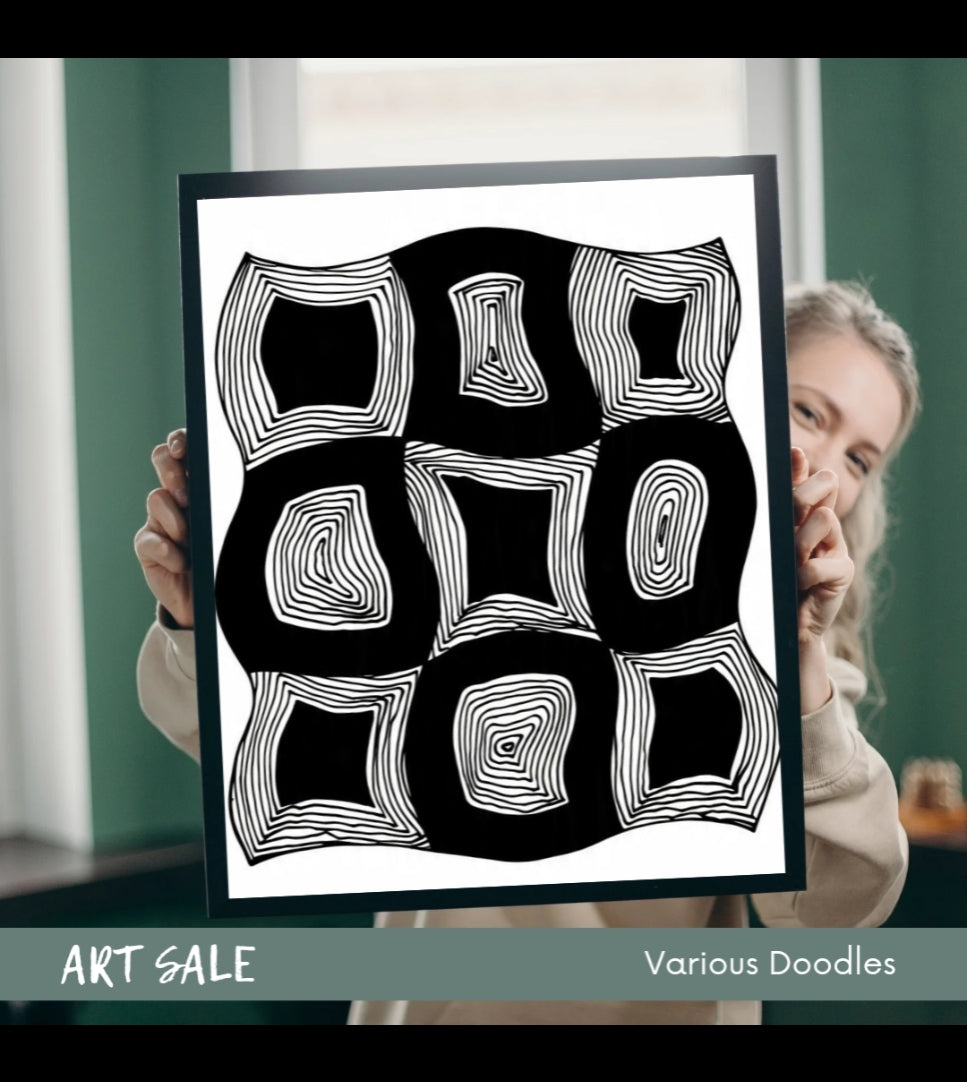 Nine squares geometric doodle art print - framed mockup