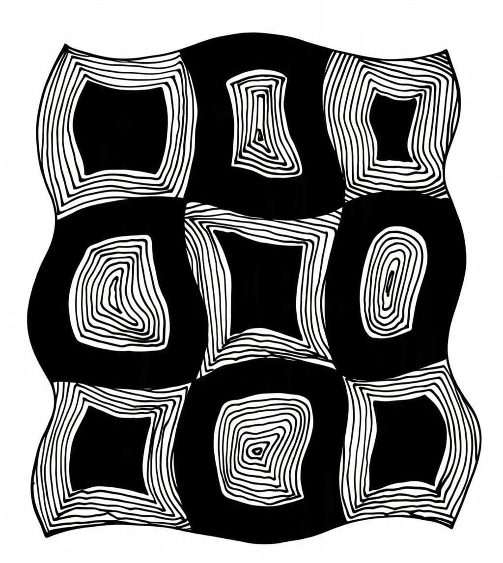 Nine squares geometric doodle art print - original drawing