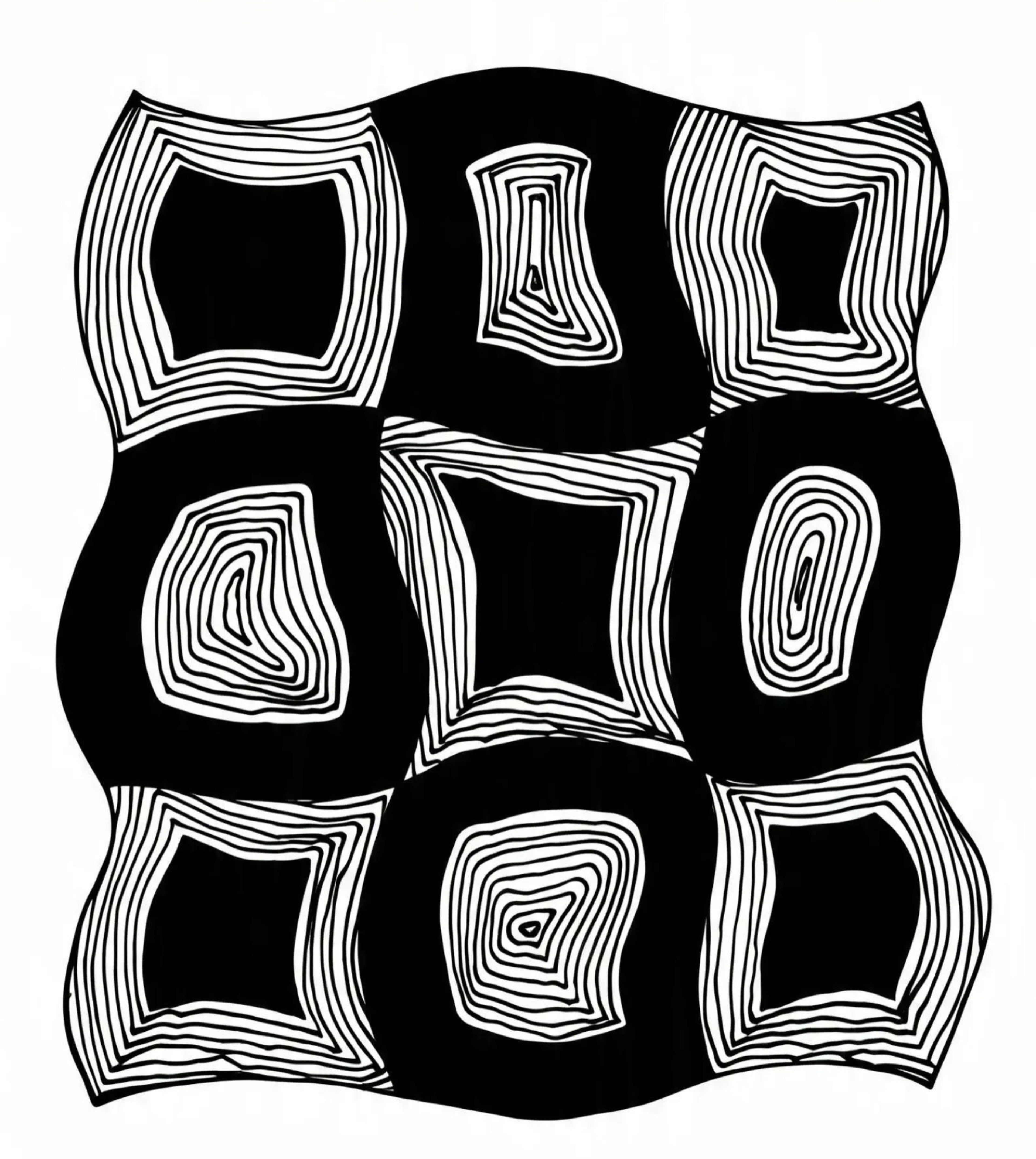 Nine squares geometric doodle art print - original drawing