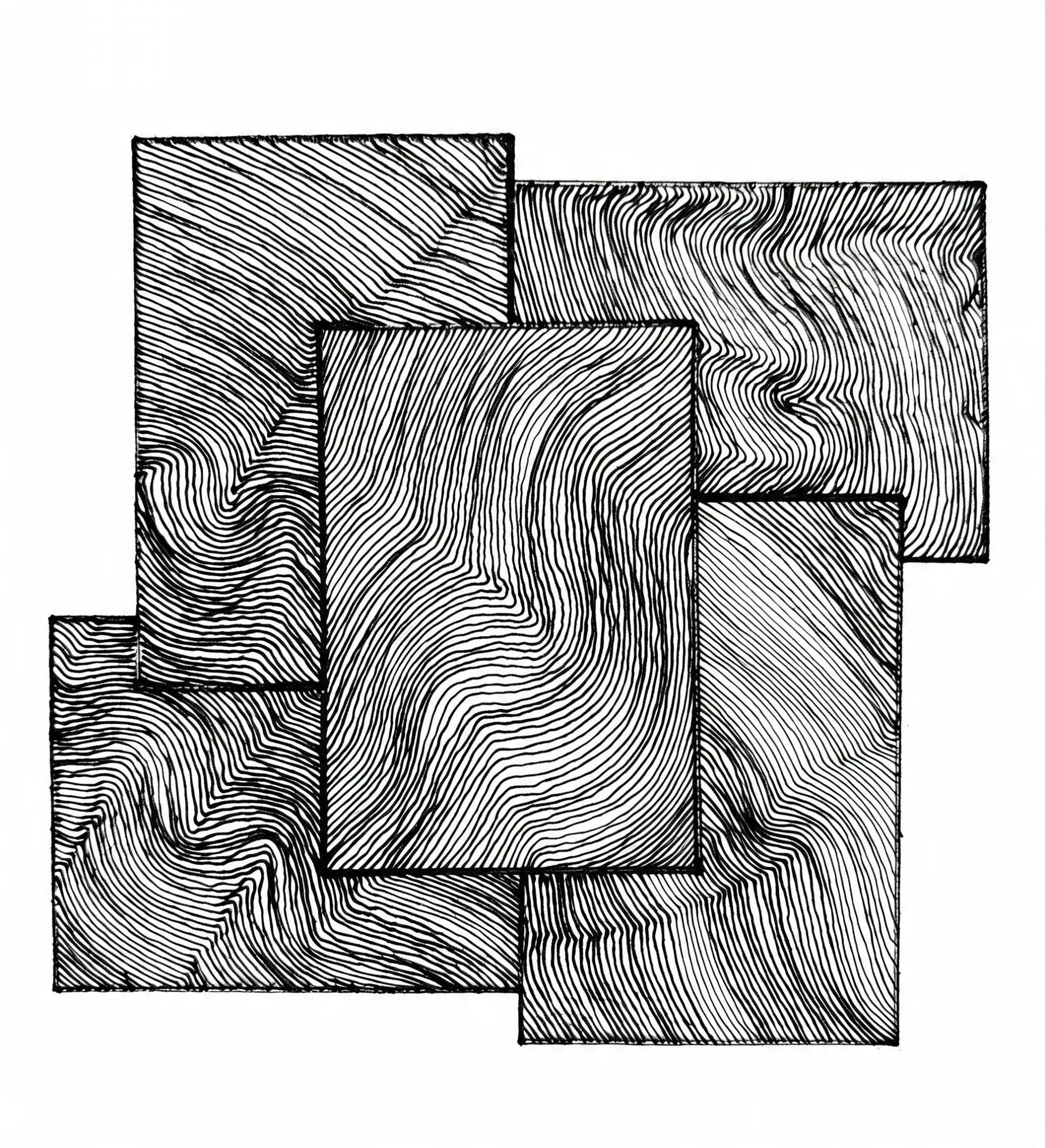 Layered Rectangles Wave Art Print — Printable Black & White Abstract Drawing | Digital Download