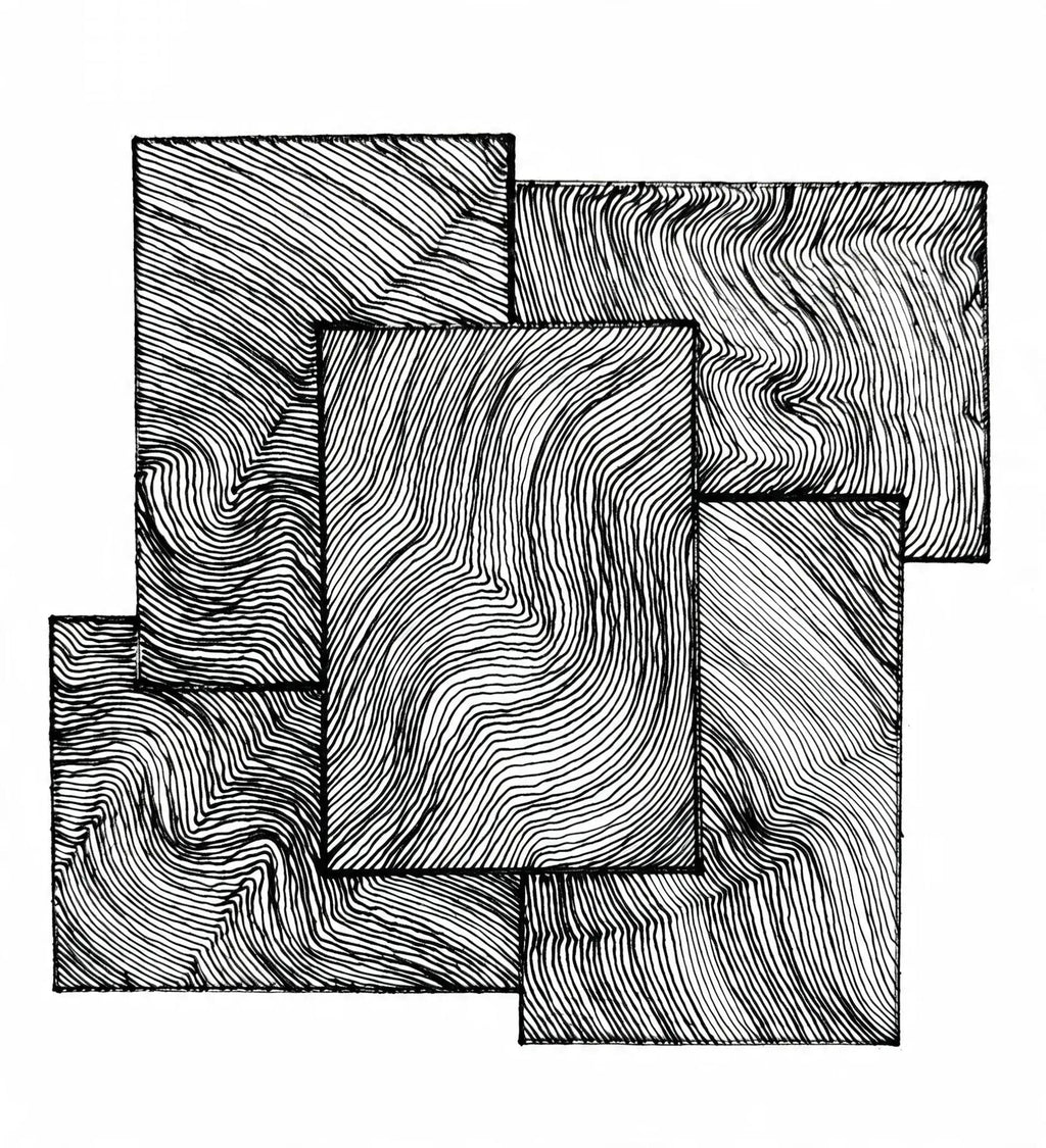 Layered Rectangles Wave Art Print — Black & White Abstract Drawing