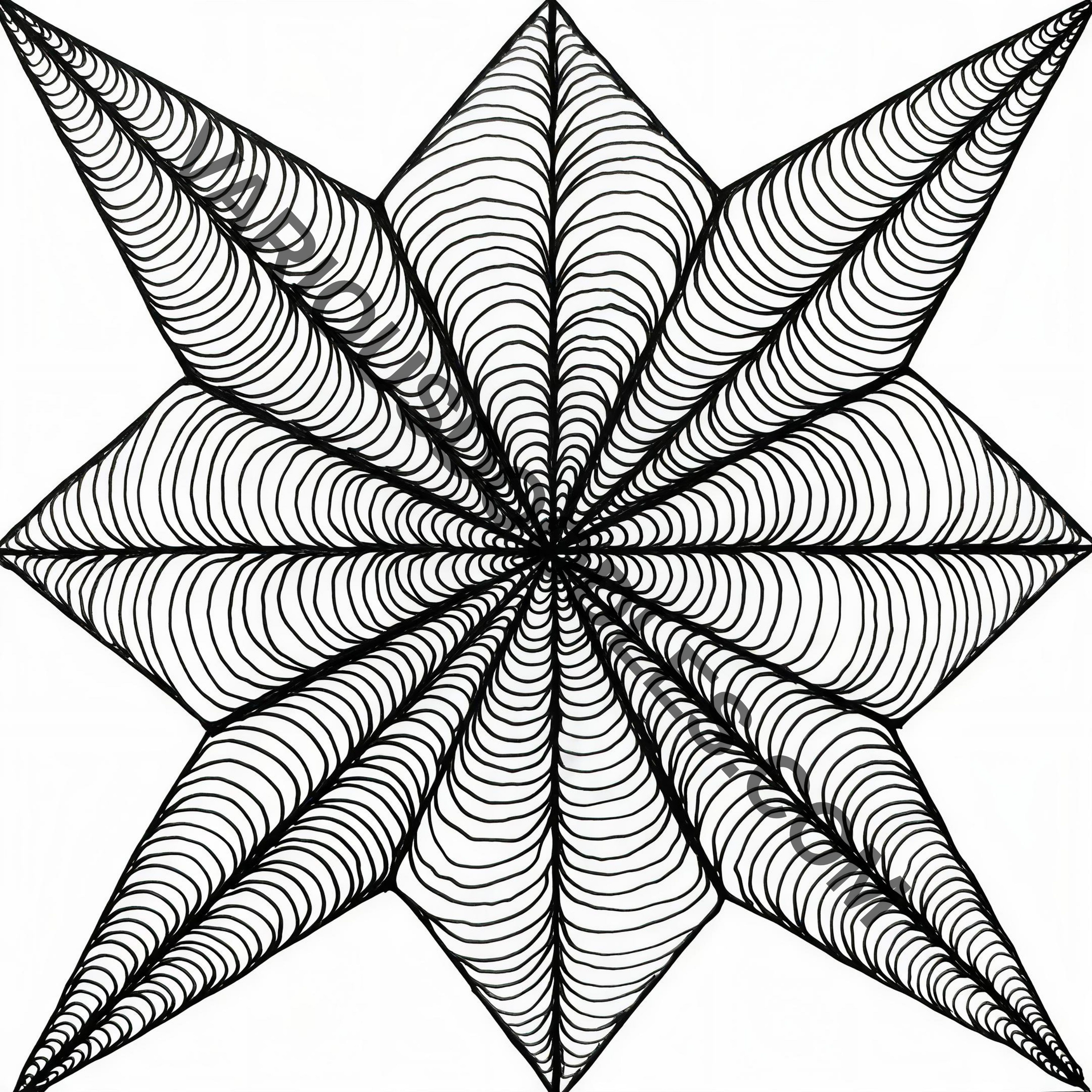 8-pointed star zentangle art print, original hand-drawn black and white geometric pattern, printable digital download