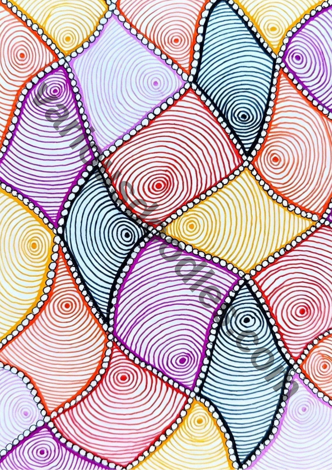 Colorful zentangle geometric pattern art print with vibrant mandala design — printable wall art digital download by variousdoodles.com