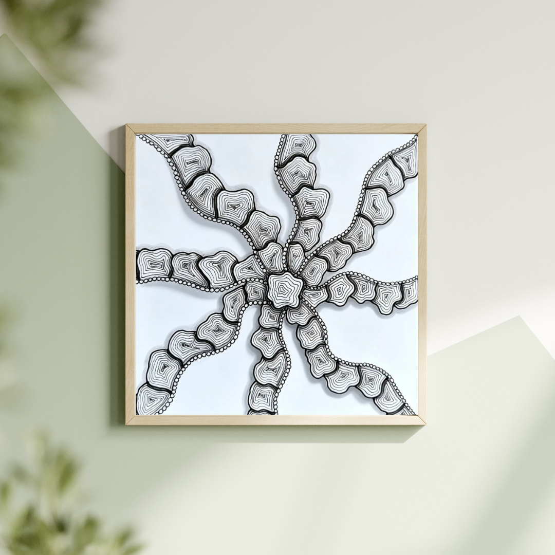 Pinwheel Zentangle Art Print — Printable Black & White Geometric Wall Decor | Digital Download