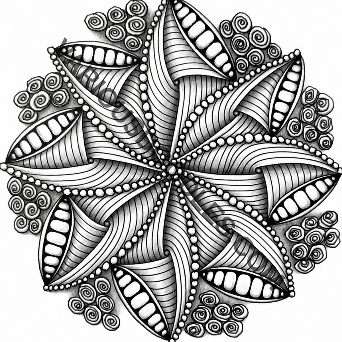 Black and white realistic shaded mandala zentangle drawing by Various Doodles