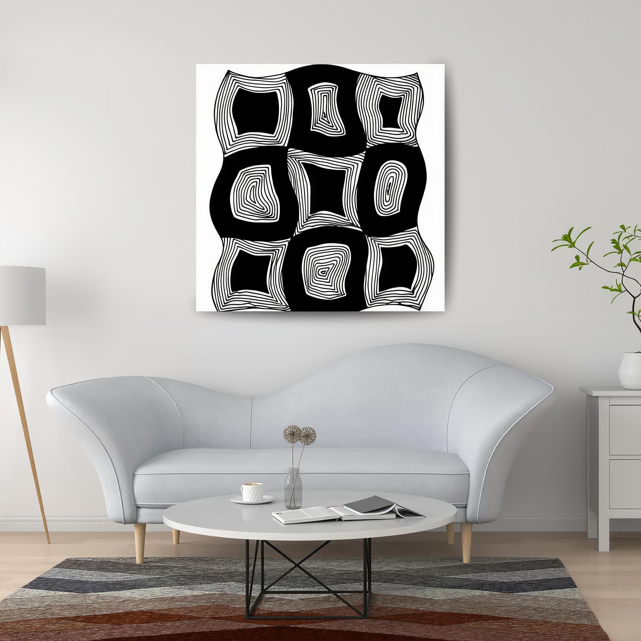 Neun Quadrate Geometrischer Doodle-Kunstdruck — Druckbare Schwarz-Weiß-Wandkunst | Digitaler Download