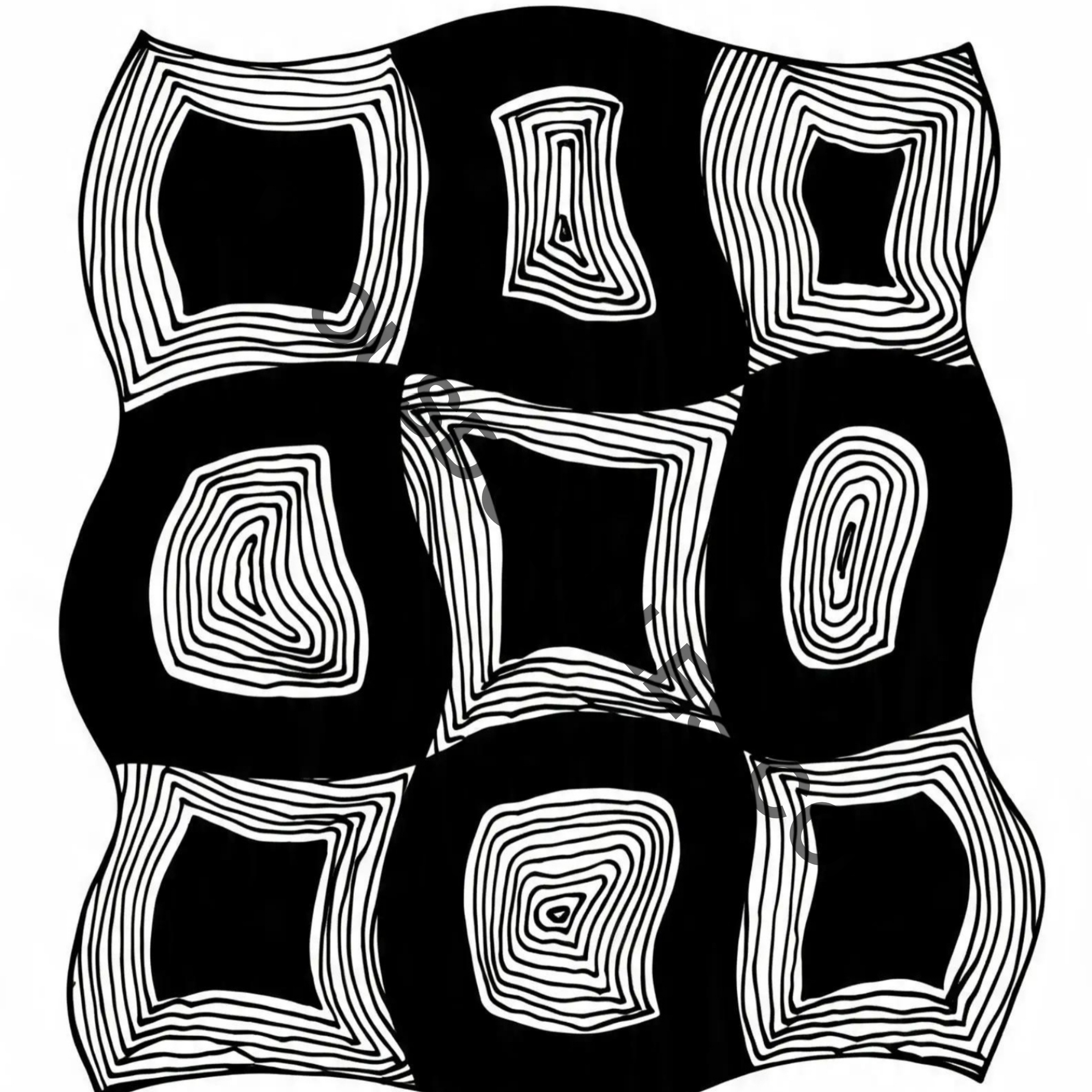 Nine squares geometric doodle art print – black and white hand-drawn zentangle pattern, original drawing