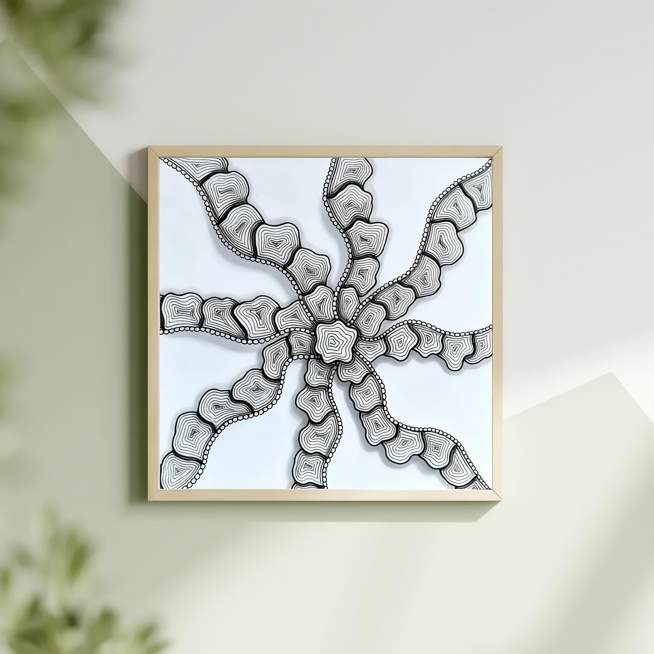 Pinwheel Zentangle Kunstdruck – Druckbare Schwarz-Weiß Geometrische Wanddekoration | Digitaler Download