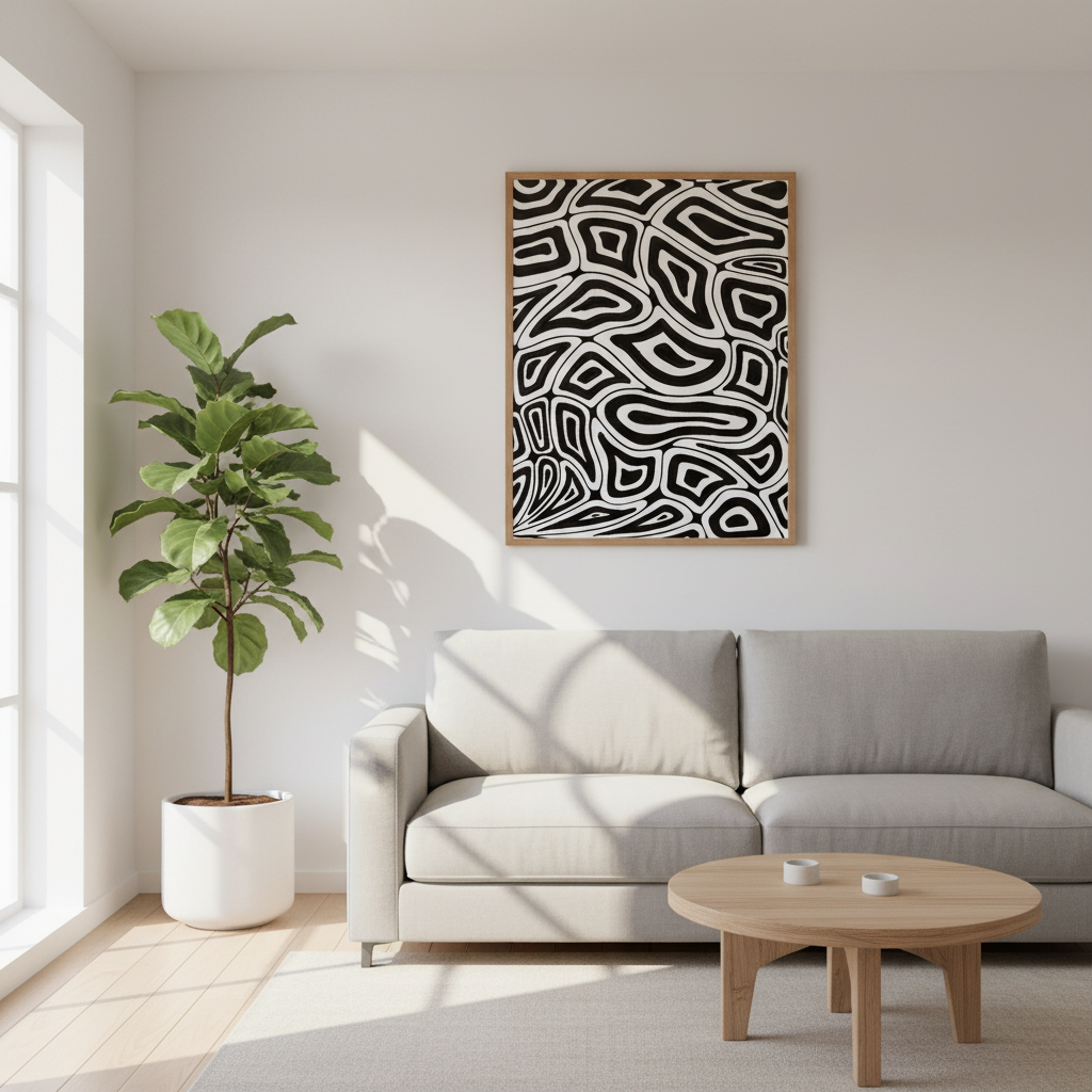 Black & White Abstract Drawing — Oda Ortamı