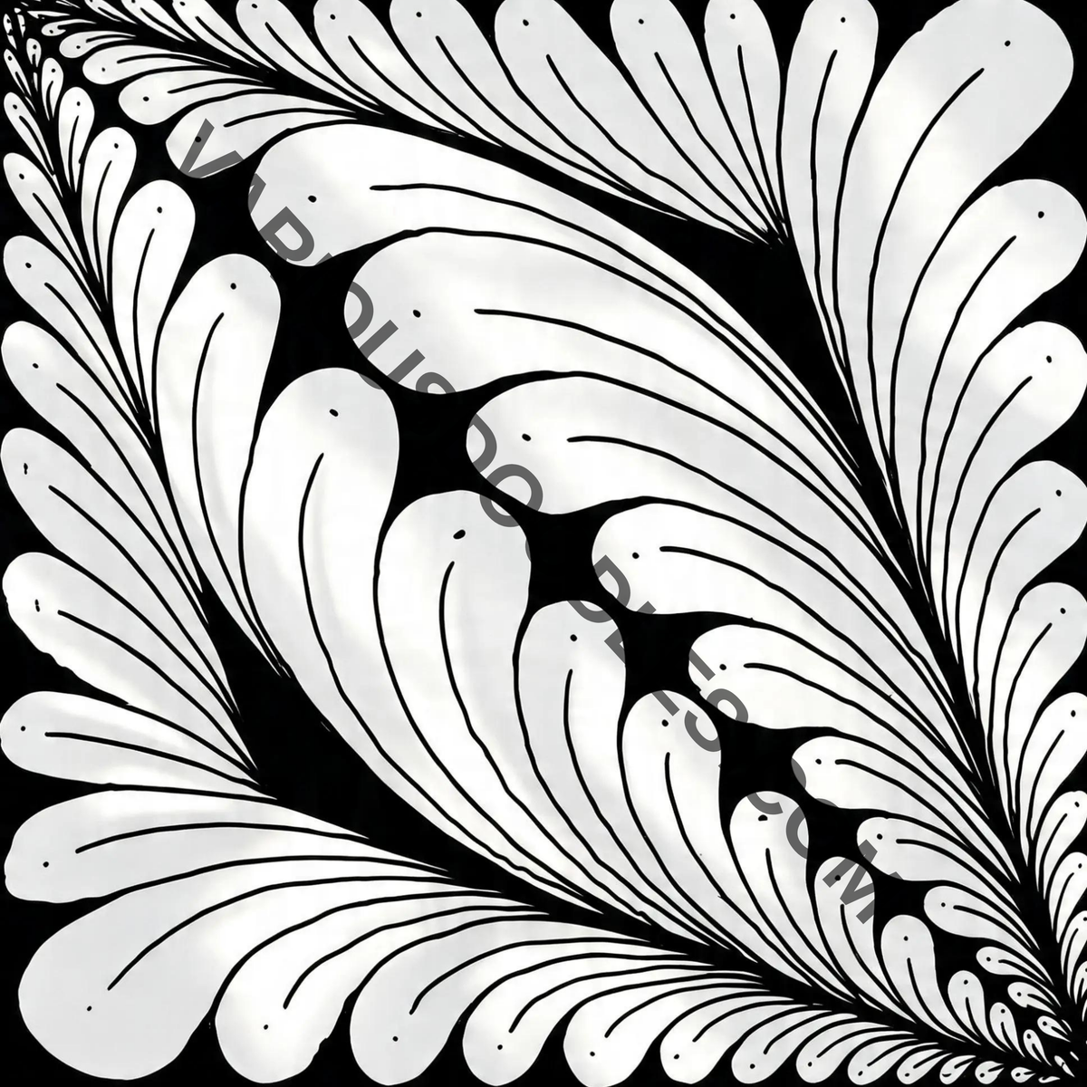 Feather zentangle art print black and white geometric printable wall art digital download