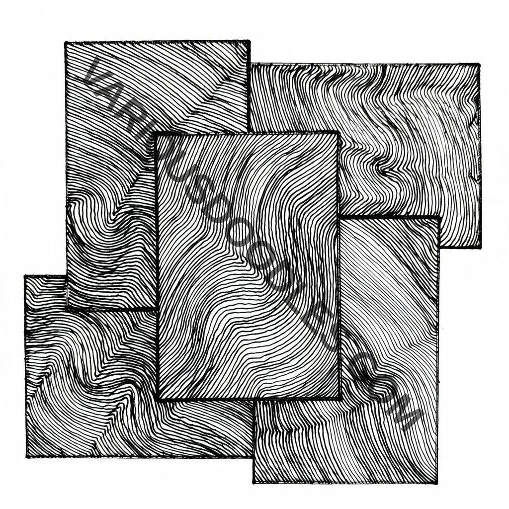 Layered rectangles wave art print, original hand-drawn black and white abstract line drawing, printable digital download