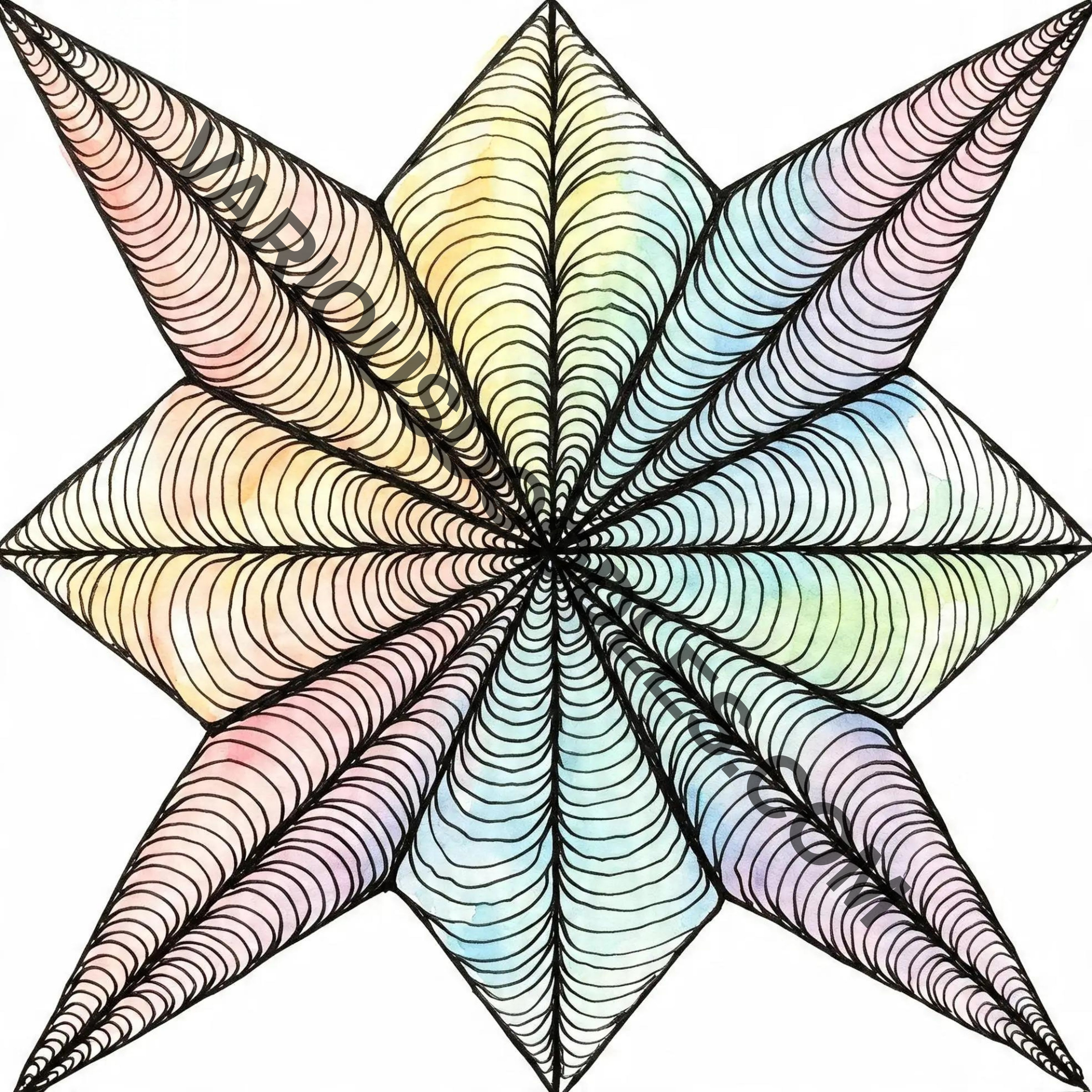 8-Pointed Star Zentangle Art Print — Pastel Color Edition