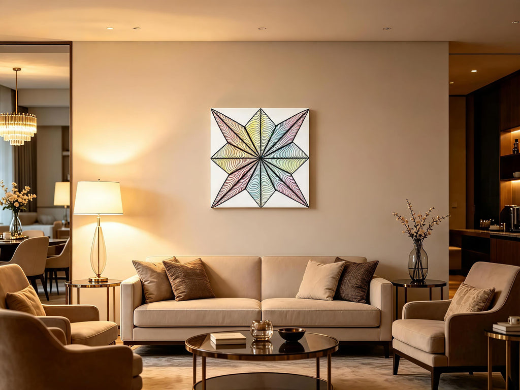 8-Pointed Star Zentangle Pastel — Living Room Mockup