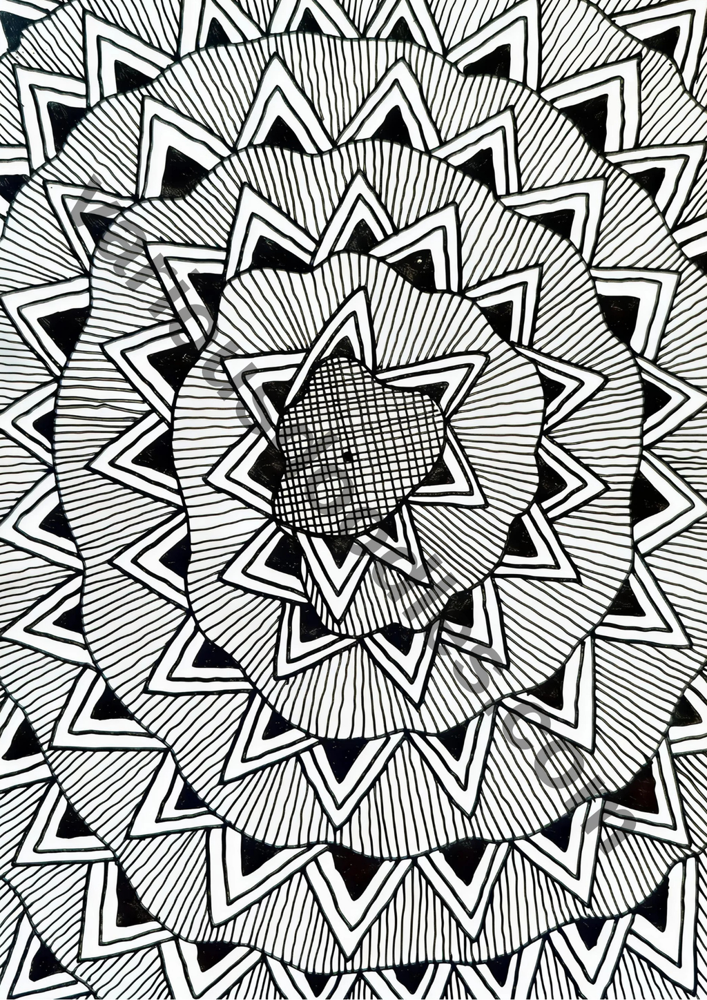 Rotating Star Mandala Zentangle Art Print — Black & White