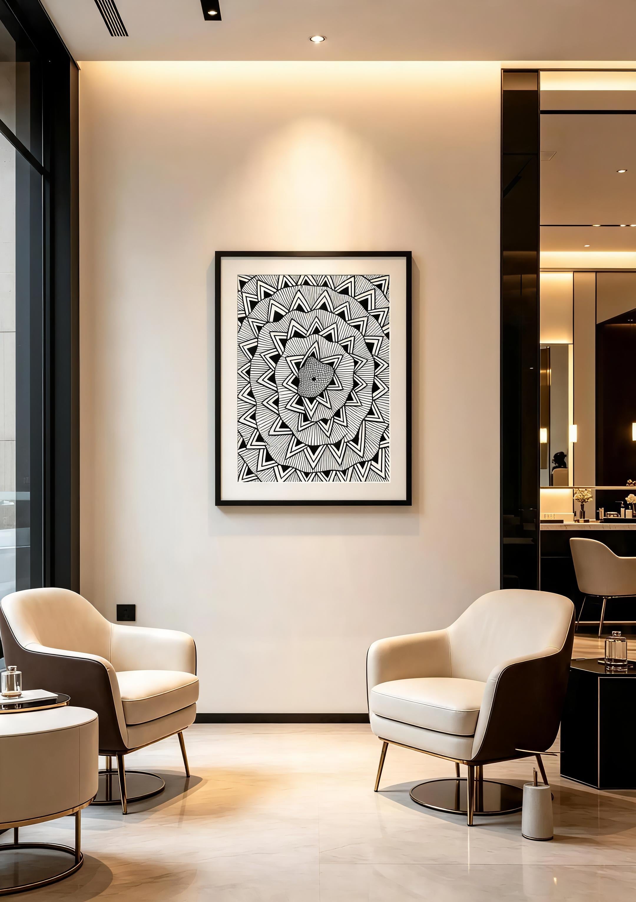 Rotating Star Mandala Zentangle — Luxury Living Room Mockup