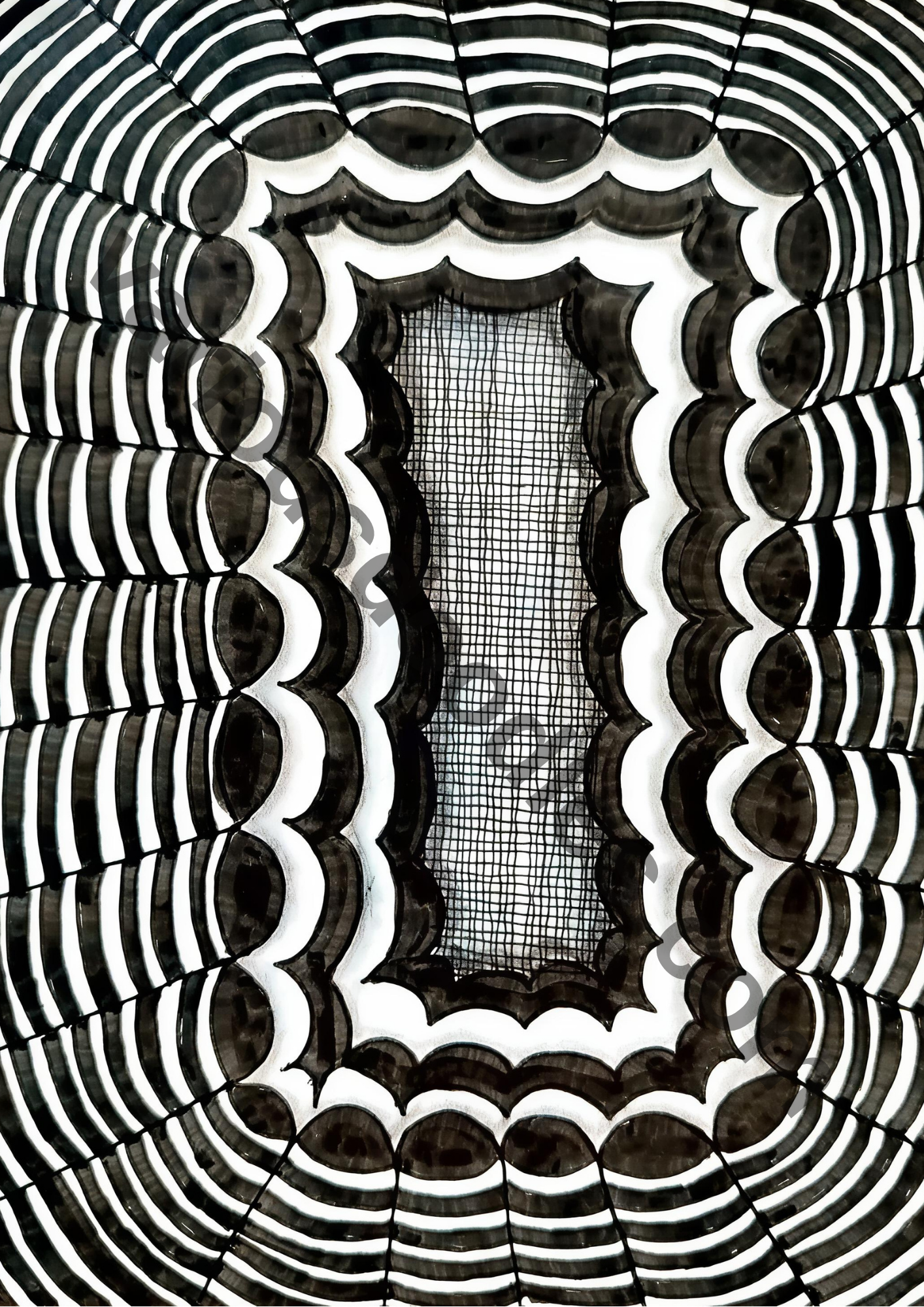 Scallop Wave Zentangle Art Print — Black & White