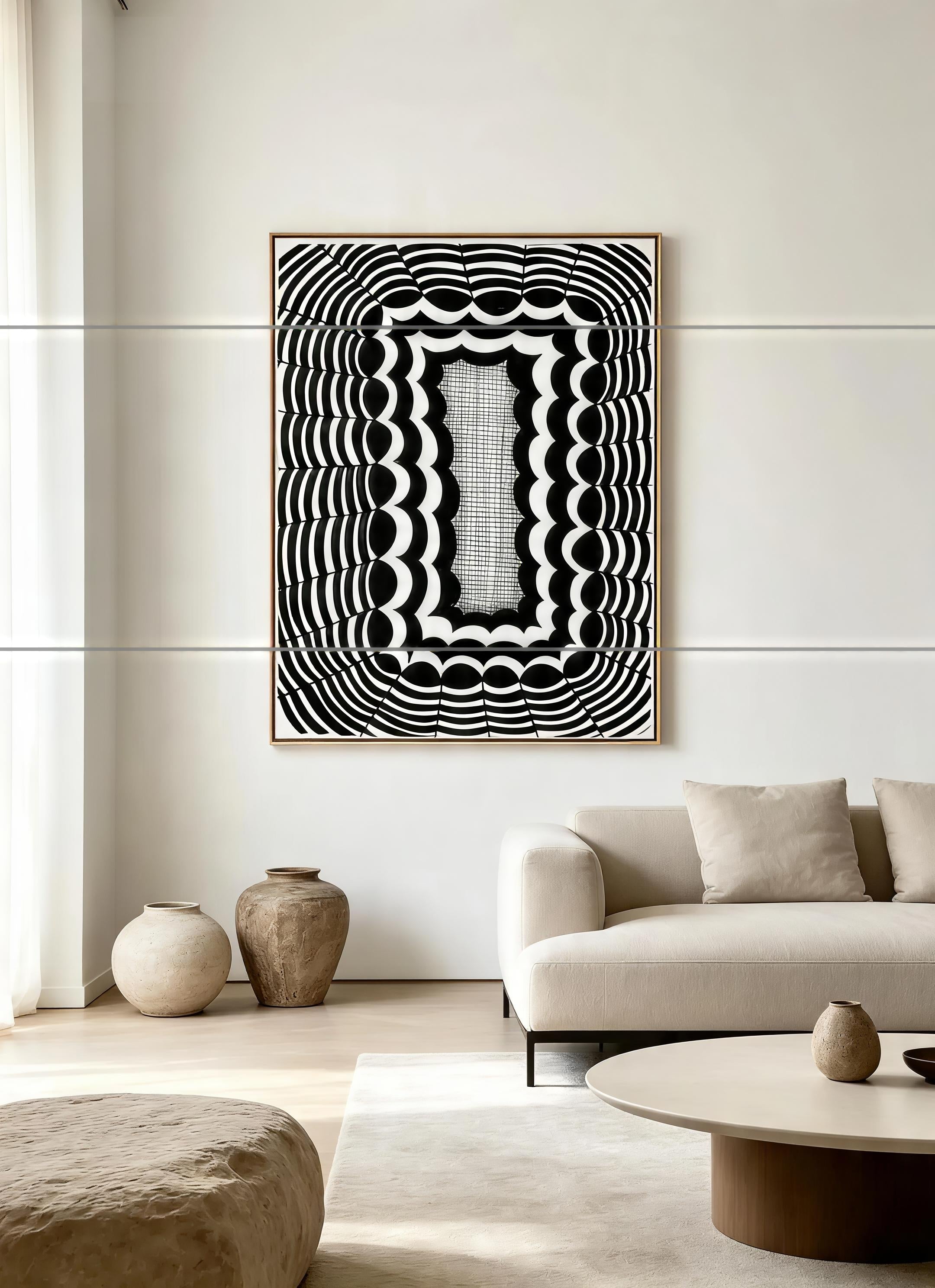 Scallop Wave Zentangle — Minimalist Living Room Mockup
