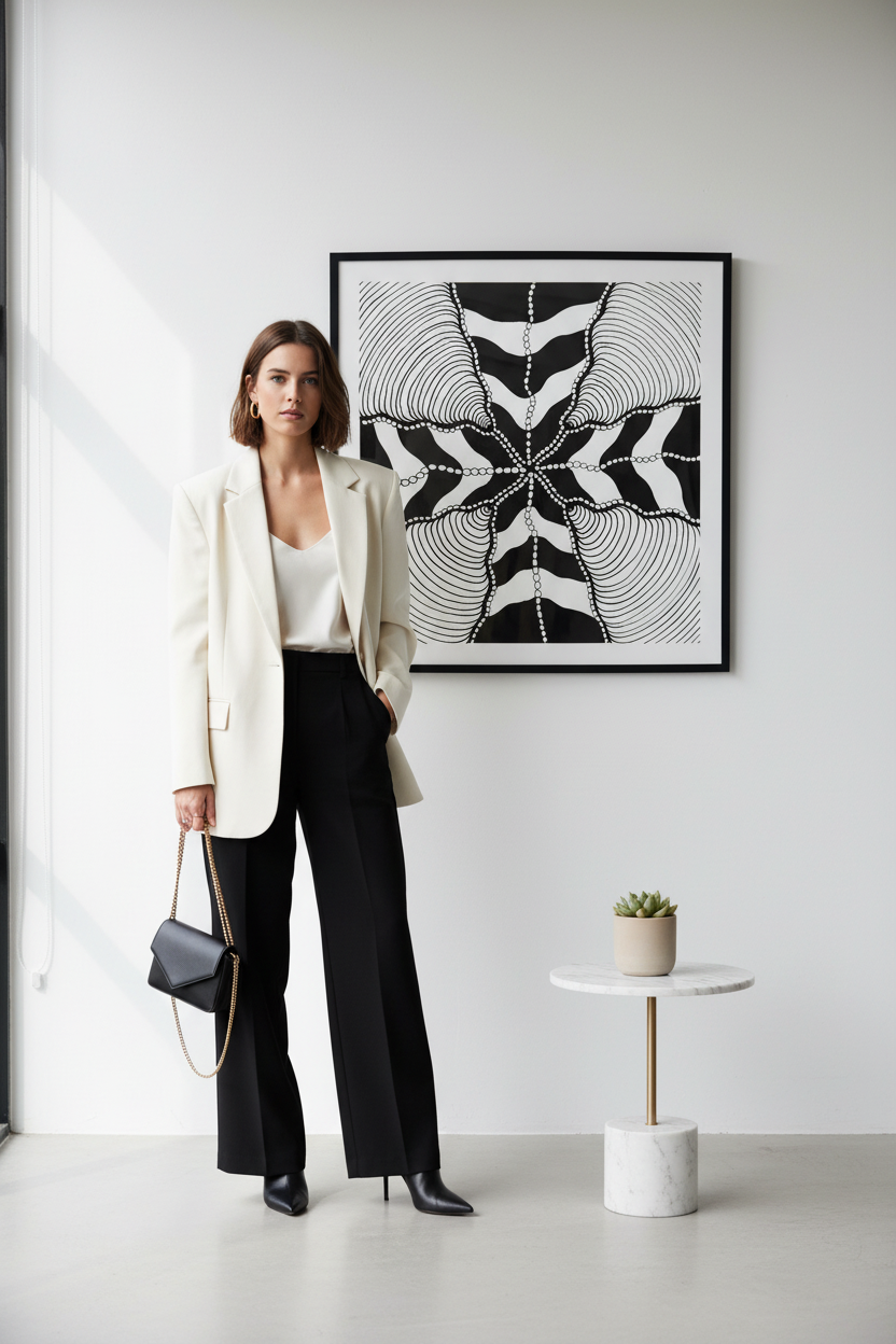 Wave zentangle mandala art print digital download wall mockup with model, black and white geometric optical illusion printable wall decor